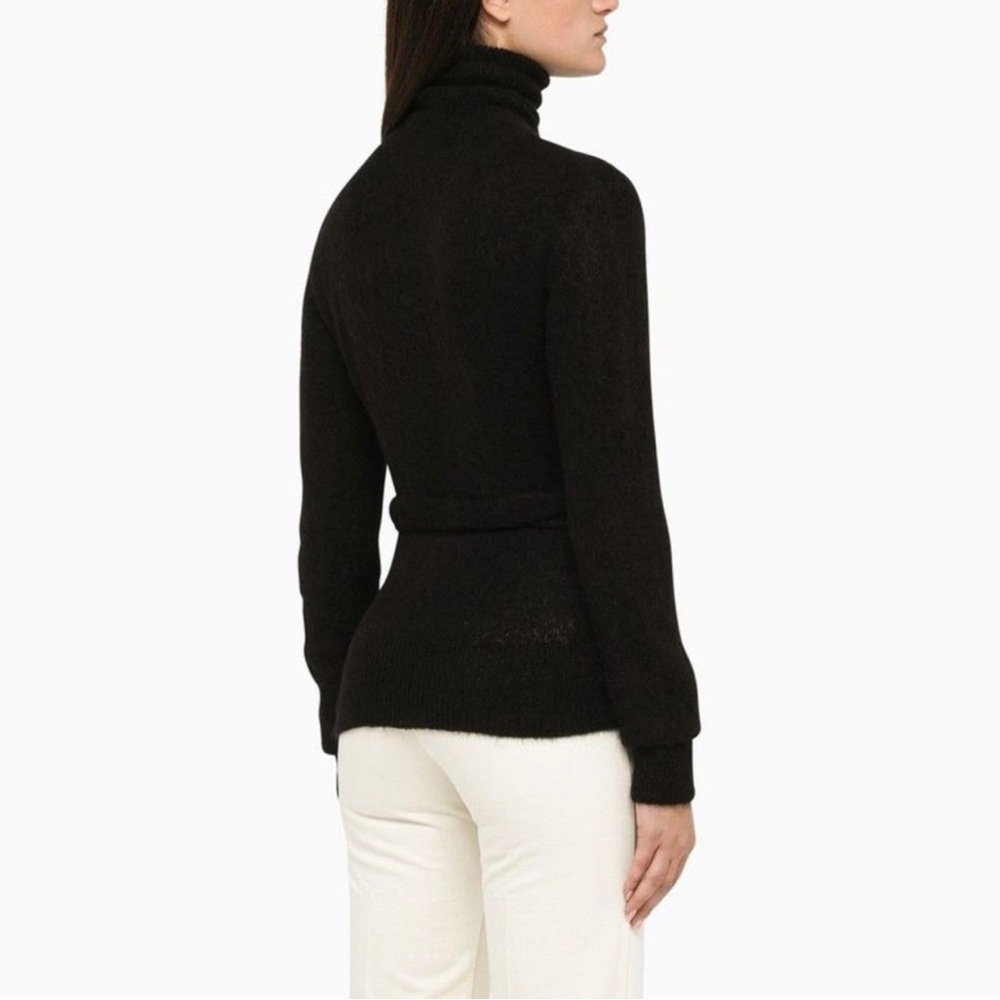 GANNI Alpaca Blend Black Cut out Turtleneck Wrap Sweater - Picture 6 of 11